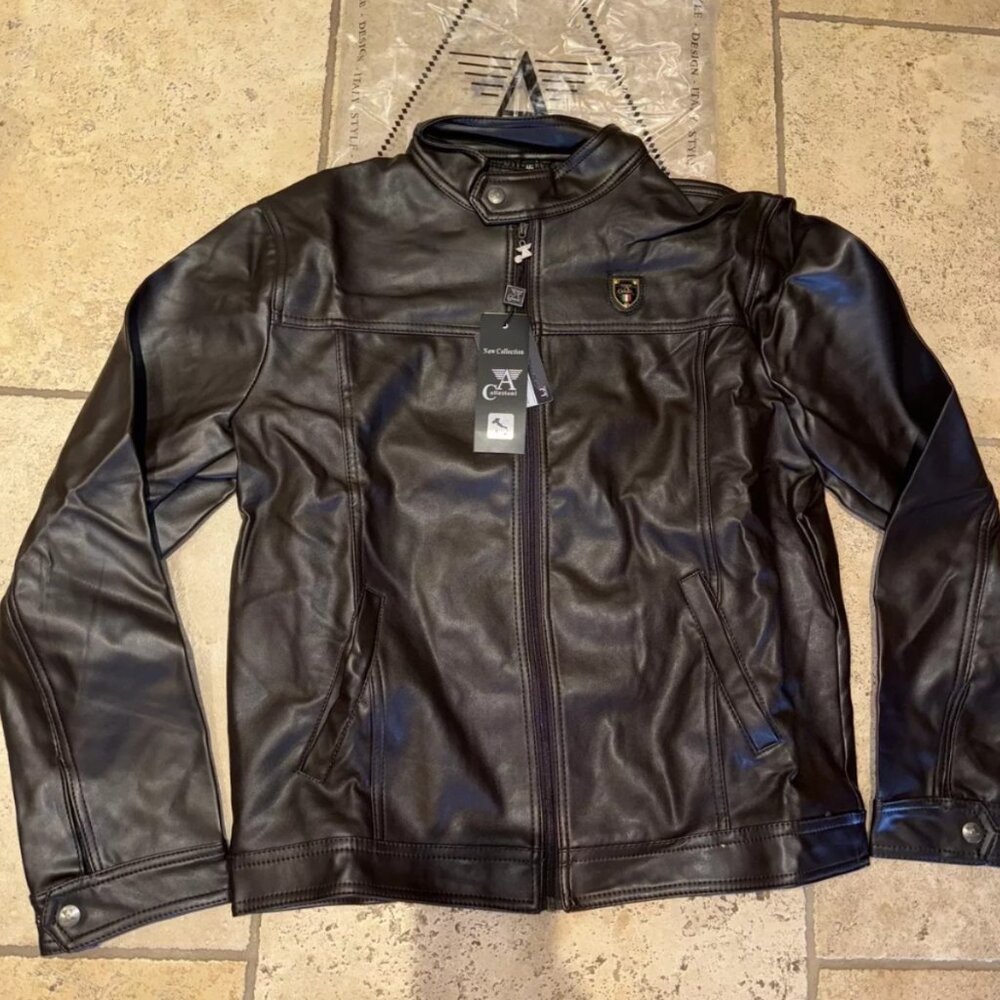 Giorgio Armani A Collezioni Italian Brown Soft Leather Jacket New NWT